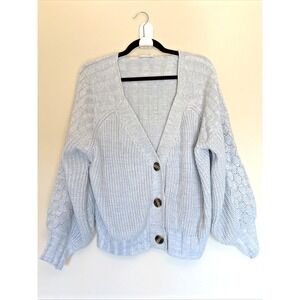 STORIA Light Blue Big Button Front‎ Cardigan Knit Sweater Womens Medium Cottage